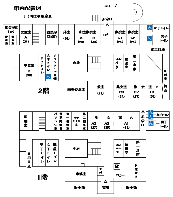 障害者福祉会館内の配置図