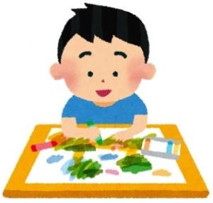 座って絵を描いている子供のイラスト