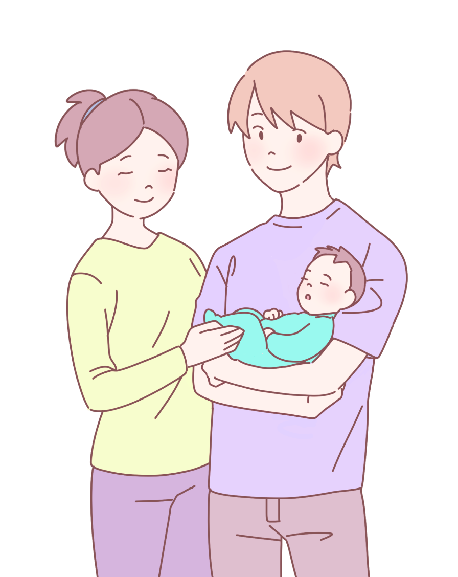 赤ちゃんを抱っこして微笑む両親